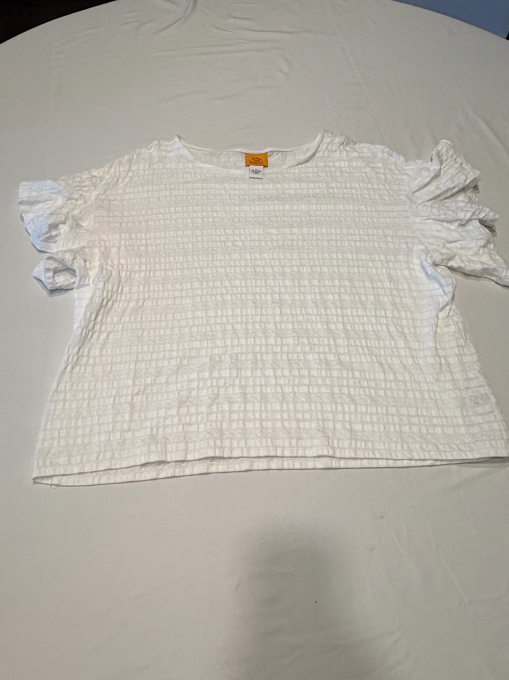 Ruby Rd. White Textured Seersucker Ruffle Flutter Sleeve Blouse Top XL